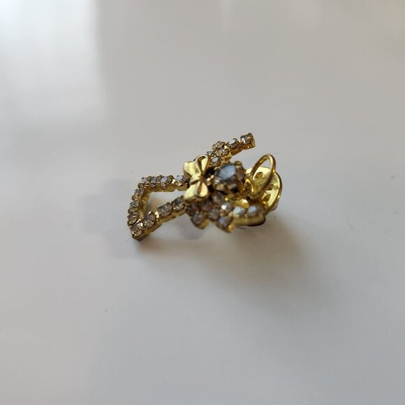 Vintage Angel Brooch Pin Rhinestones Gold-Tone Finish Halo and Bowtie - Picture 3 of 5